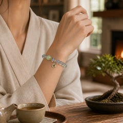 Chinese Zodiac Natal Buddha 925 Sterling Silver Natural Moonstone Hetian Jade Positive Bracelet featuring Silver, Moonstone, Jade