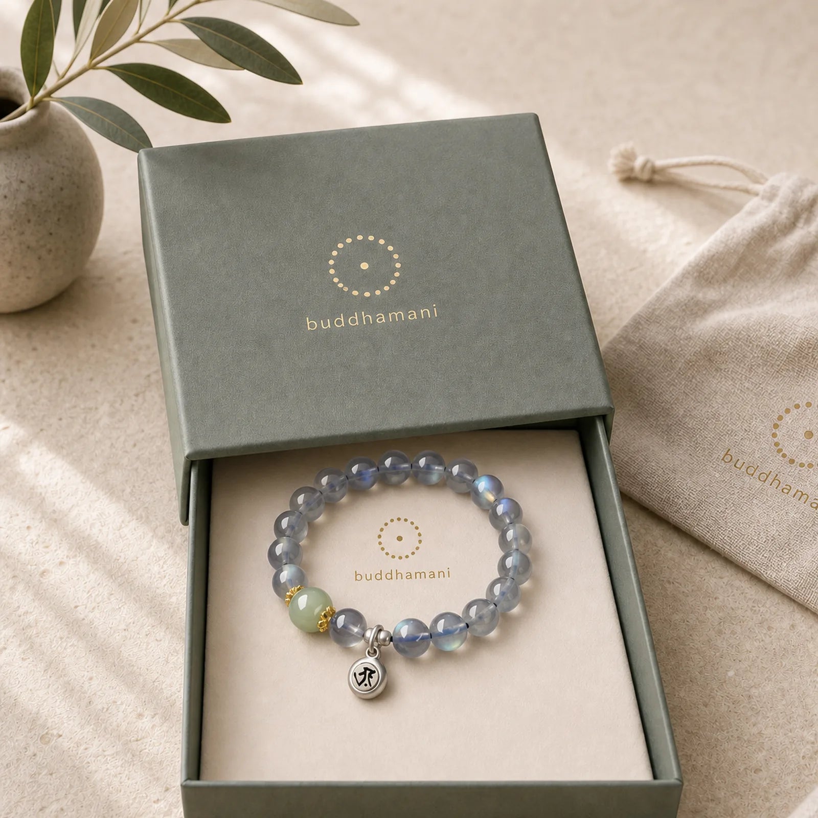 Chinese Zodiac Natal Buddha 925 Sterling Silver Natural Moonstone Hetian Jade Positive Bracelet featuring Silver, Moonstone, Jade