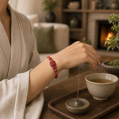 Chinese Zodiac Natal Buddha Cinnabar Amulet Blessing String Bracelet featuring Cinnabar, Dragon, Horse