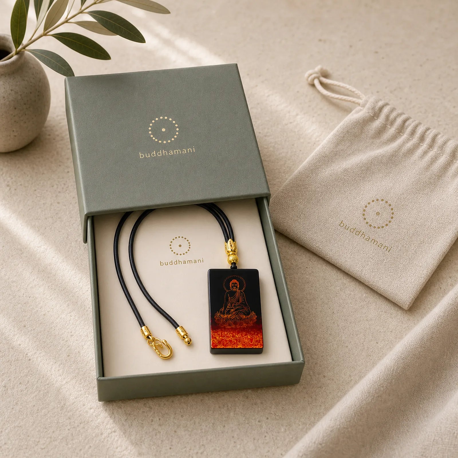 Chinese Zodiac Natal Buddha Fu Character Lacquer Craft Sandalwood Pendant Necklace featuring Fu Character, Sandalwood, Bamboo