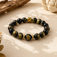 Chinese Zodiac Natal Buddha Gold Sheen Obsidian Wealth Protection Bracelet featuring Gold Sheen Obsidian, Obsidian, Dragon