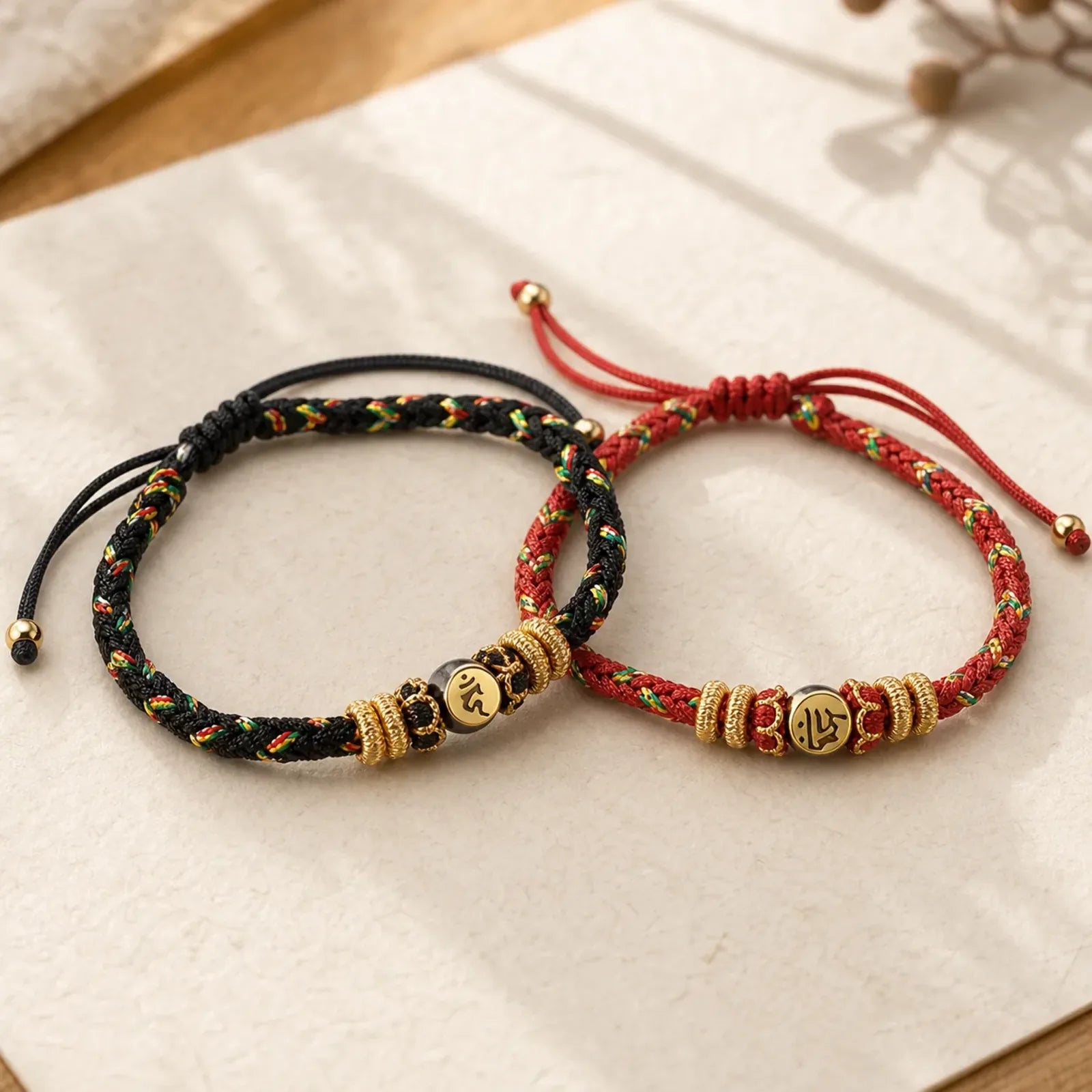 Chinese Zodiac Natal Buddha Silver Luck Braided String Bracelet featuring Silver, Dragon, Horse