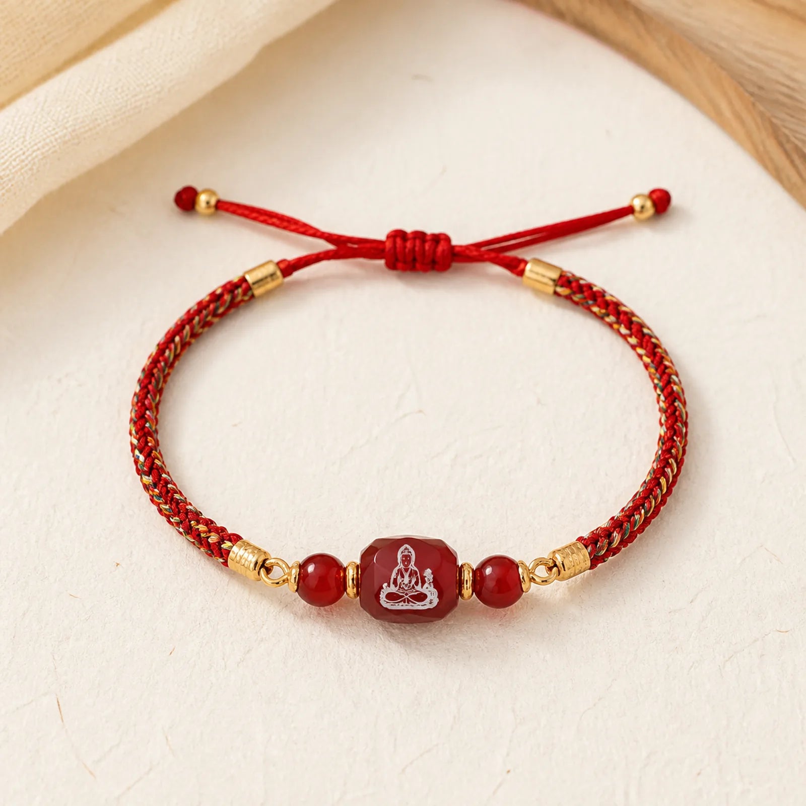 Chinese Zodiac Natal Buddha Small Leaf Red Sandalwood Red String Protection Bracelet featuring Small Leaf Red Sandalwood, Red Sandalwood, Sandalwood