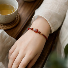 Chinese Zodiac Natal Buddha Small Leaf Red Sandalwood Red String Protection Bracelet featuring Small Leaf Red Sandalwood, Red Sandalwood, Sandalwood