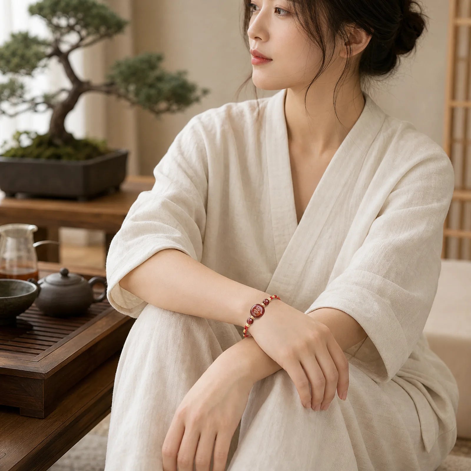 Chinese Zodiac Natal Buddha Small Leaf Red Sandalwood Red String Protection Bracelet featuring Small Leaf Red Sandalwood, Red Sandalwood, Sandalwood