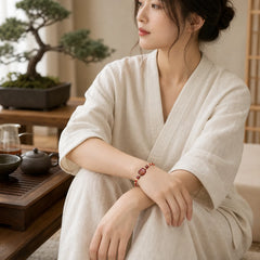 Chinese Zodiac Natal Buddha Small Leaf Red Sandalwood Red String Protection Bracelet featuring Small Leaf Red Sandalwood, Red Sandalwood, Sandalwood