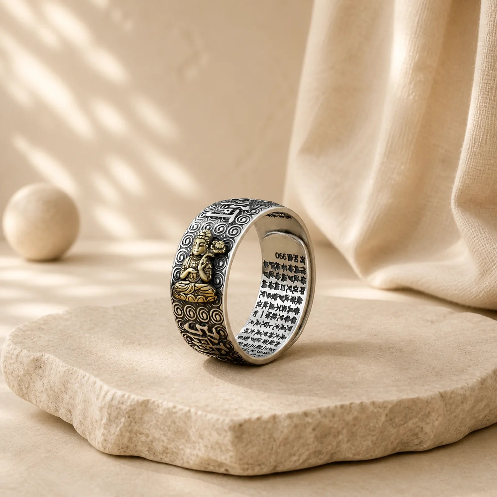 Chinese Zodiac Natal Buddha Wealth Luck Adjustable Ring featuring Dragon, Horse, Copper