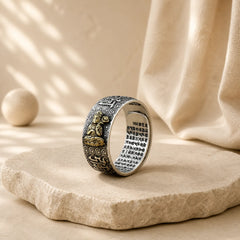 Chinese Zodiac Natal Buddha Wealth Luck Adjustable Ring featuring Dragon, Horse, Copper
