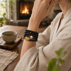 Chinese Zodiac Obsidian PiXiu Protection Mala Bracelet featuring Obsidian, Pixiu, Dragon