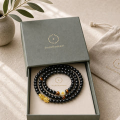 Chinese Zodiac Obsidian PiXiu Protection Mala Bracelet featuring Obsidian, Pixiu, Dragon