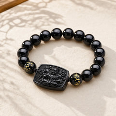 Chinese Zodiac Obsidian Protection Bracelet featuring Obsidian, Om, Dragon