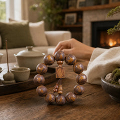 Chinese Zodiac Rosewood Ebony Copper Coin PiXiu Carved Warmth Bracelet featuring Rosewood, Ebony, Copper