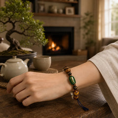 Chinese Zodiac Tiger Eye White Crystal Courage Bracelet featuring Tiger Eye, Clear Quartz / White Crystal, Dragon