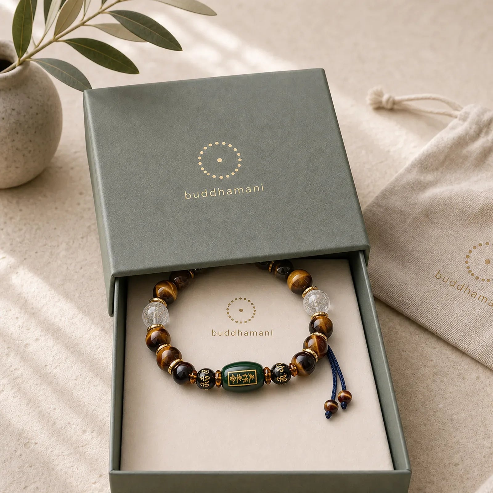 Chinese Zodiac Tiger Eye White Crystal Courage Bracelet featuring Tiger Eye, Clear Quartz / White Crystal, Dragon