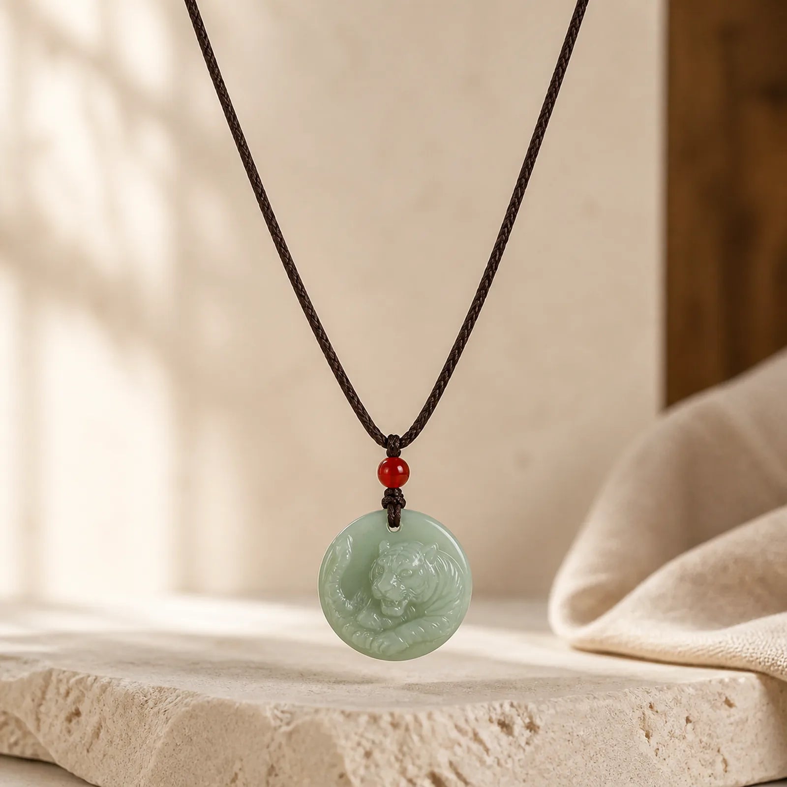 Chinese Zodiac Tiger Jade Protection Necklace String Pendant featuring Jade, Dragon, Horse