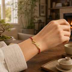 Chinese Zodiac Year Of The Horse 925 Sterling Silver Golden Red String Luck Bracelet featuring Horse, Silver, Red String