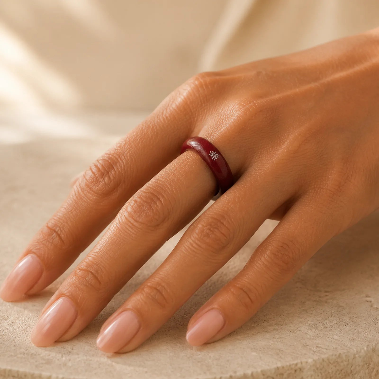Chinese Zodiac Year Of The Horse Cinnabar Blessing Ring featuring Horse, Cinnabar, Dragon