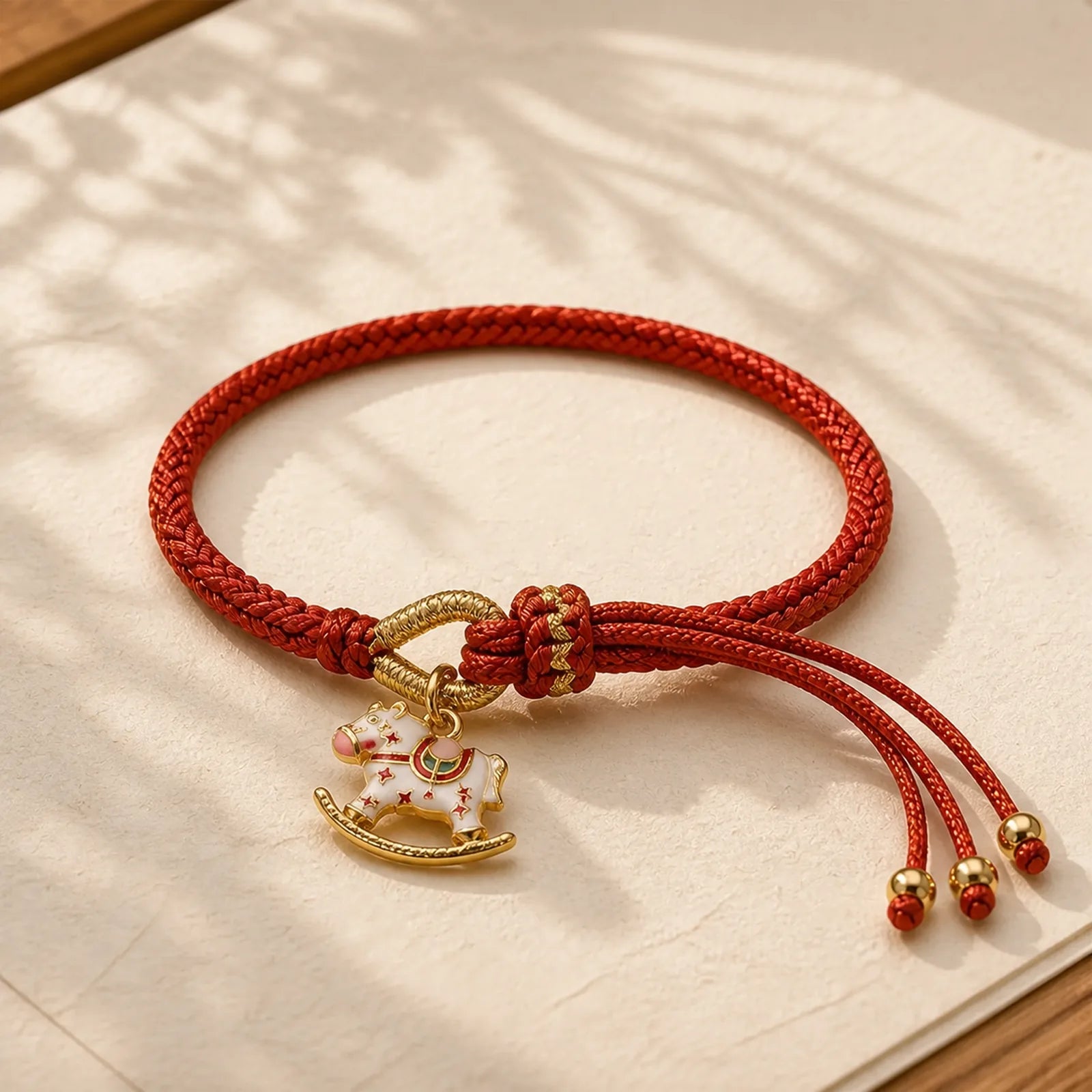 Chinese Zodiac Year of the Horse Red String Luck Braided Bracelet featuring Horse, Red String, Copper