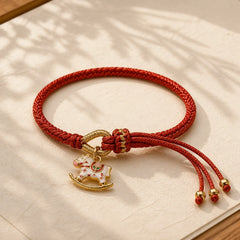 Chinese Zodiac Year of the Horse Red String Luck Braided Bracelet featuring Horse, Red String, Copper