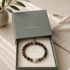 Chocolate Siamese Cat Dark Brown Striped Agate Bead Protection Bracelet featuring Brown Striped Agate, Copper