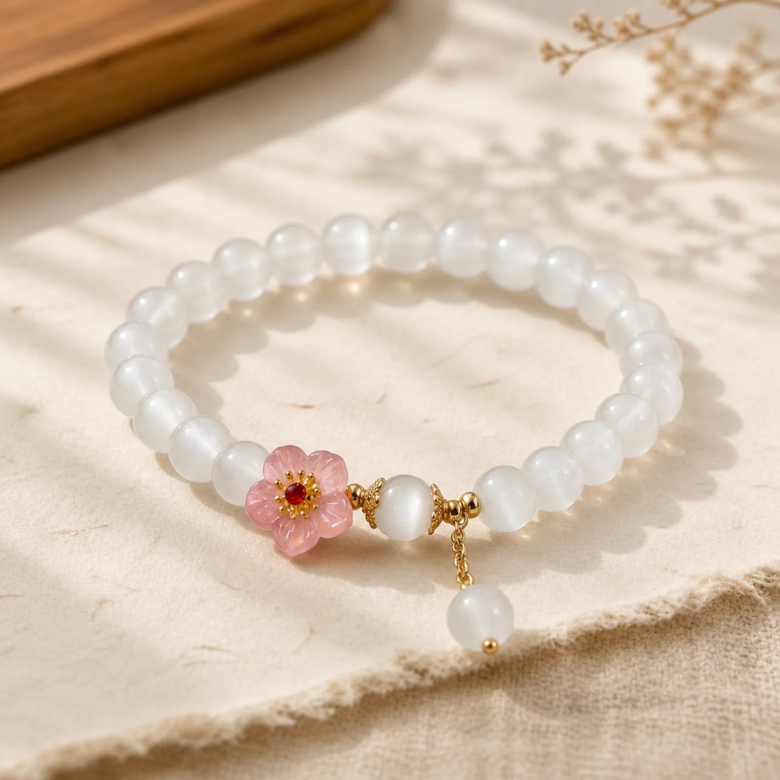 Chrysoberyl Cat's Eye Pink Flowers Support Bracelet featuring Cat's Eye / Chrysoberyl