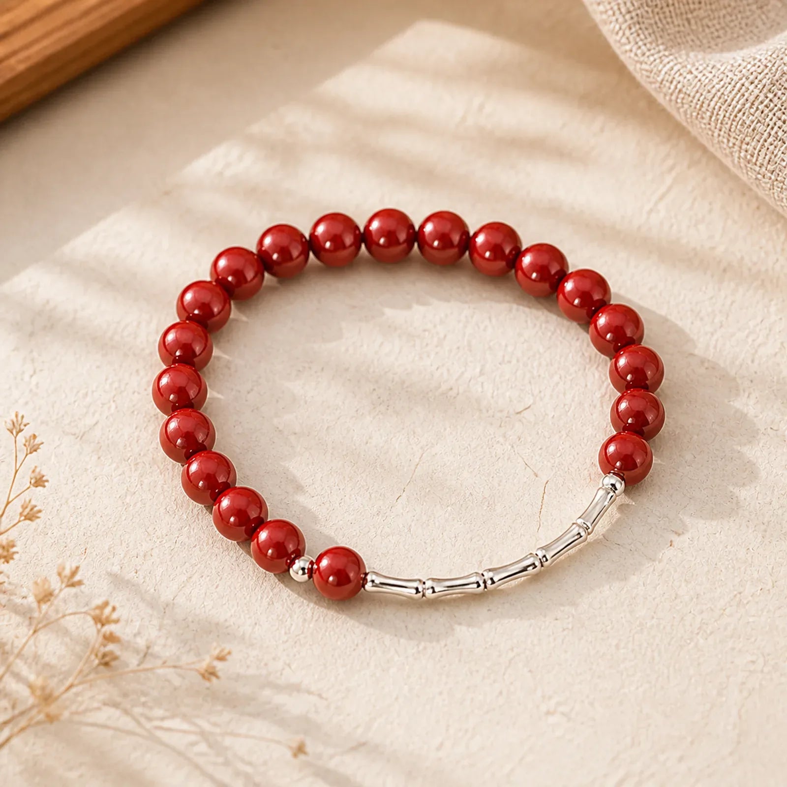 Cinnabar 925 Sterling Silver Calm Concentration Bracelet featuring Cinnabar, Silver