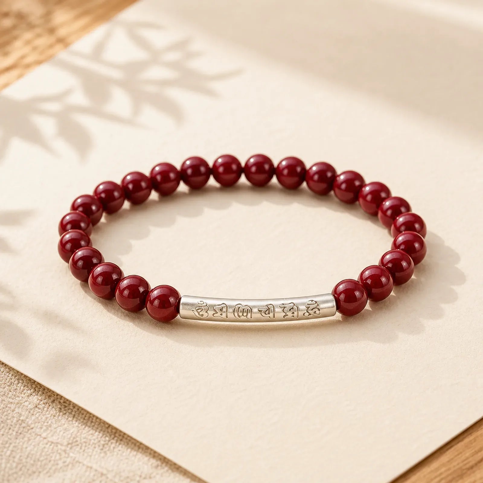 Cinnabar 999 Sterling Silver Om Mani Padme Hum Wisdom Bracelet featuring Cinnabar, Silver, Om Mani Padme Hum