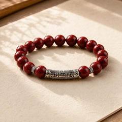 Cinnabar 999 Sterling Silver Six True Words Blessing Bracelet featuring Cinnabar, Silver, Om