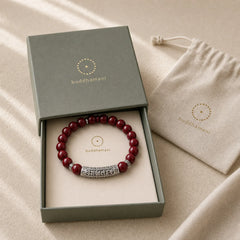 Cinnabar 999 Sterling Silver Six True Words Blessing Bracelet featuring Cinnabar, Silver, Om
