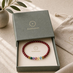 Cinnabar Aquamarine Citrine Strawberry Quartz Amethyst Malachite Blessing Bracelet featuring Cinnabar, Aquamarine, Citrine