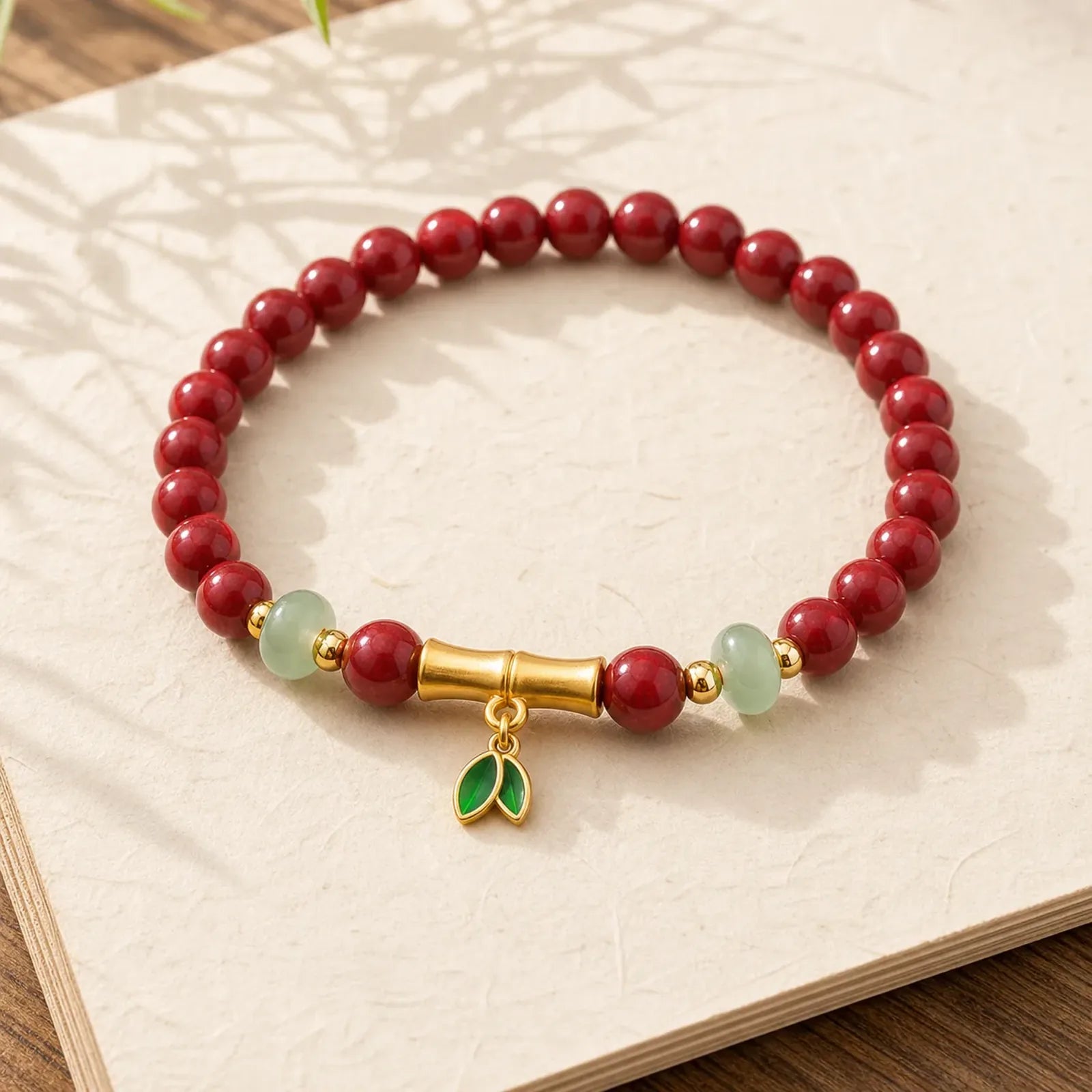 Cinnabar Bamboo Concentration Bracelet featuring Cinnabar, Bamboo, Green Aventurine