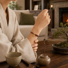 Cinnabar Bead Fu Character Charm Blessing Braided String Bracelet (Extra 30% Off | USE CODE: FS30) featuring Cinnabar, Fu Character, Copper