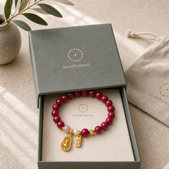 Cinnabar Blessing Attract Fortune Bracelet featuring Cinnabar, Peach Moonstone, Moonstone