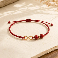 Cinnabar Blessing Red String Golden Infinity Symbol Bracelet Anklet featuring Cinnabar, Red String, Copper