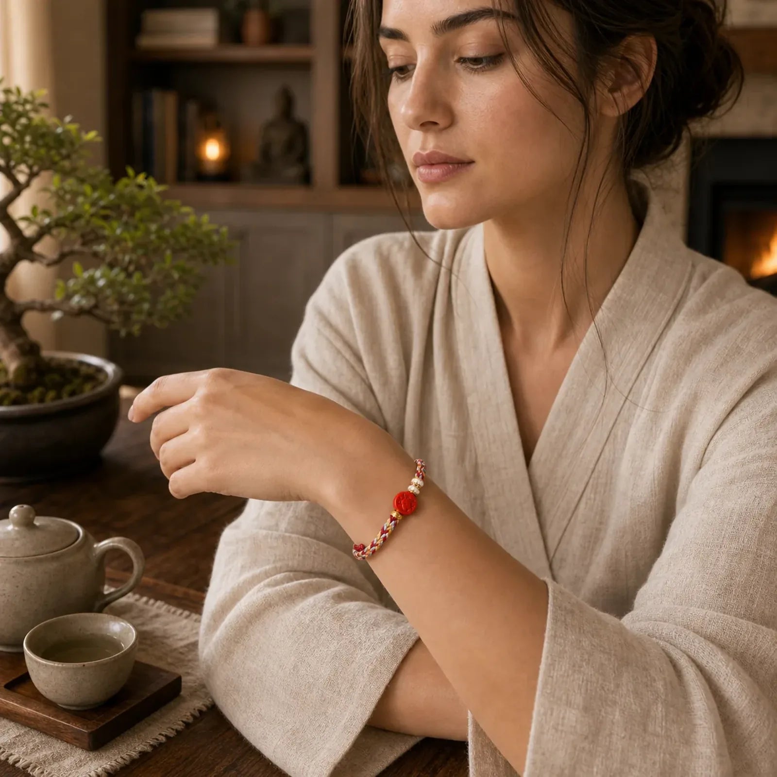 Cinnabar Chinese Zodiac Concentration Hand-Woven Red String Bracelet featuring Cinnabar, Red String, Dragon