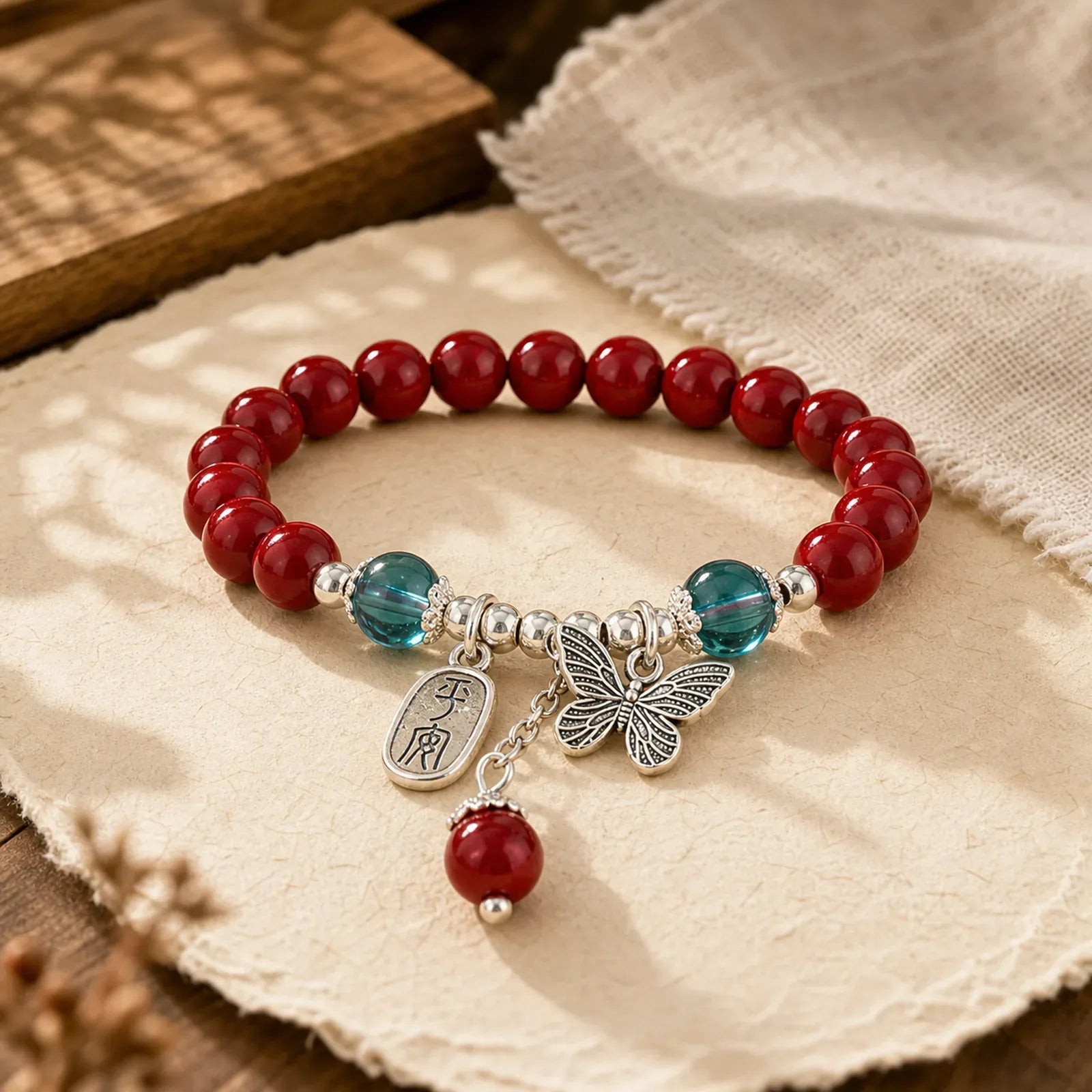 Cinnabar Copper Butterfly Love Bracelet featuring Cinnabar, Copper, Butterfly