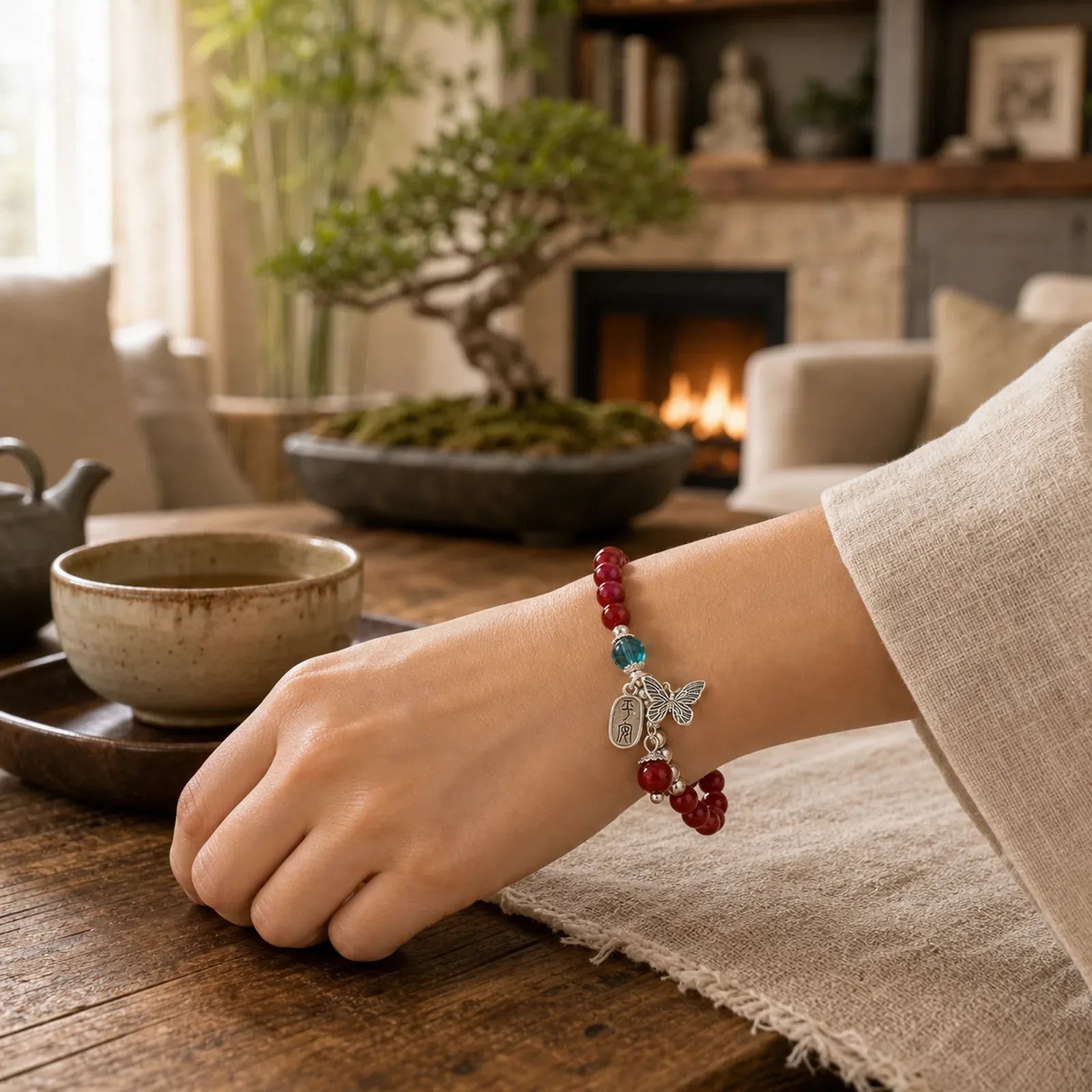 Cinnabar Copper Butterfly Love Bracelet featuring Cinnabar, Copper, Butterfly