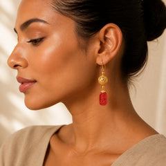 Cinnabar Copper Filigree Blessing Drop Earrings featuring Cinnabar, Copper