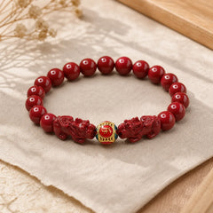 Cinnabar Double PIXIU Keep Away Evil Spirits Bracelet featuring Cinnabar, Pixiu
