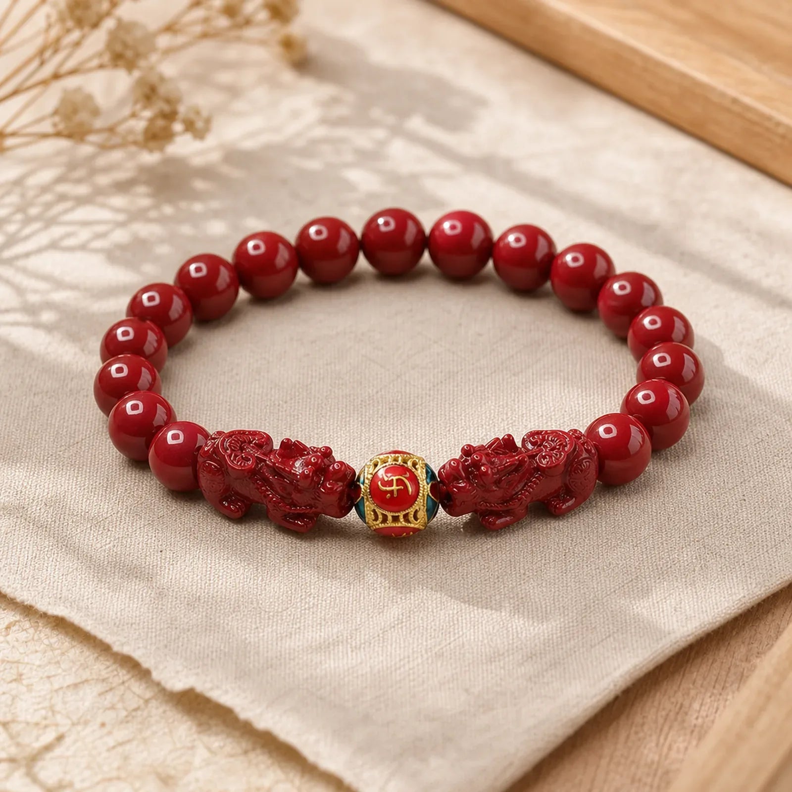 Cinnabar Double PIXIU Keep Away Evil Spirits Bracelet featuring Cinnabar, Pixiu