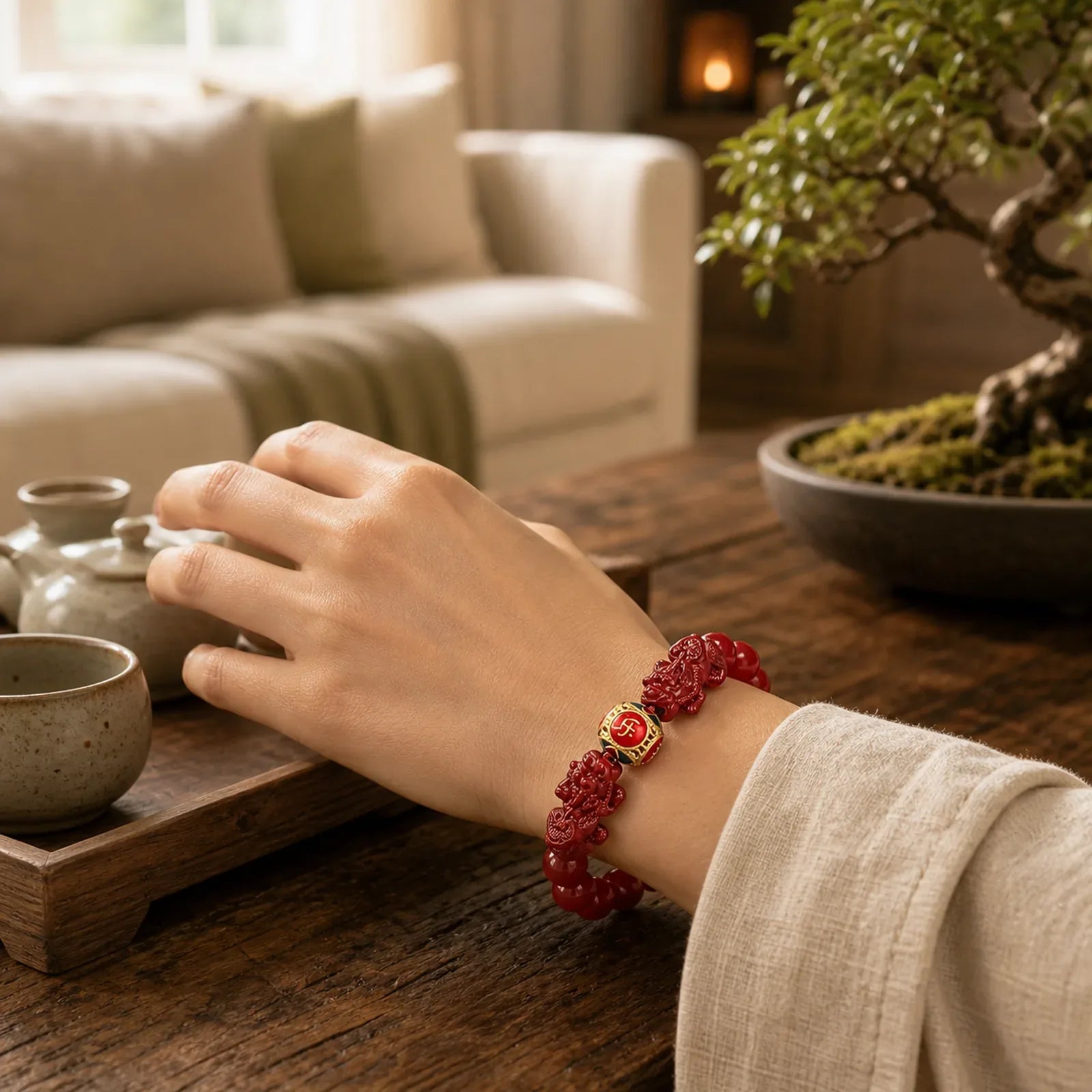 Cinnabar Double PIXIU Keep Away Evil Spirits Bracelet featuring Cinnabar, Pixiu