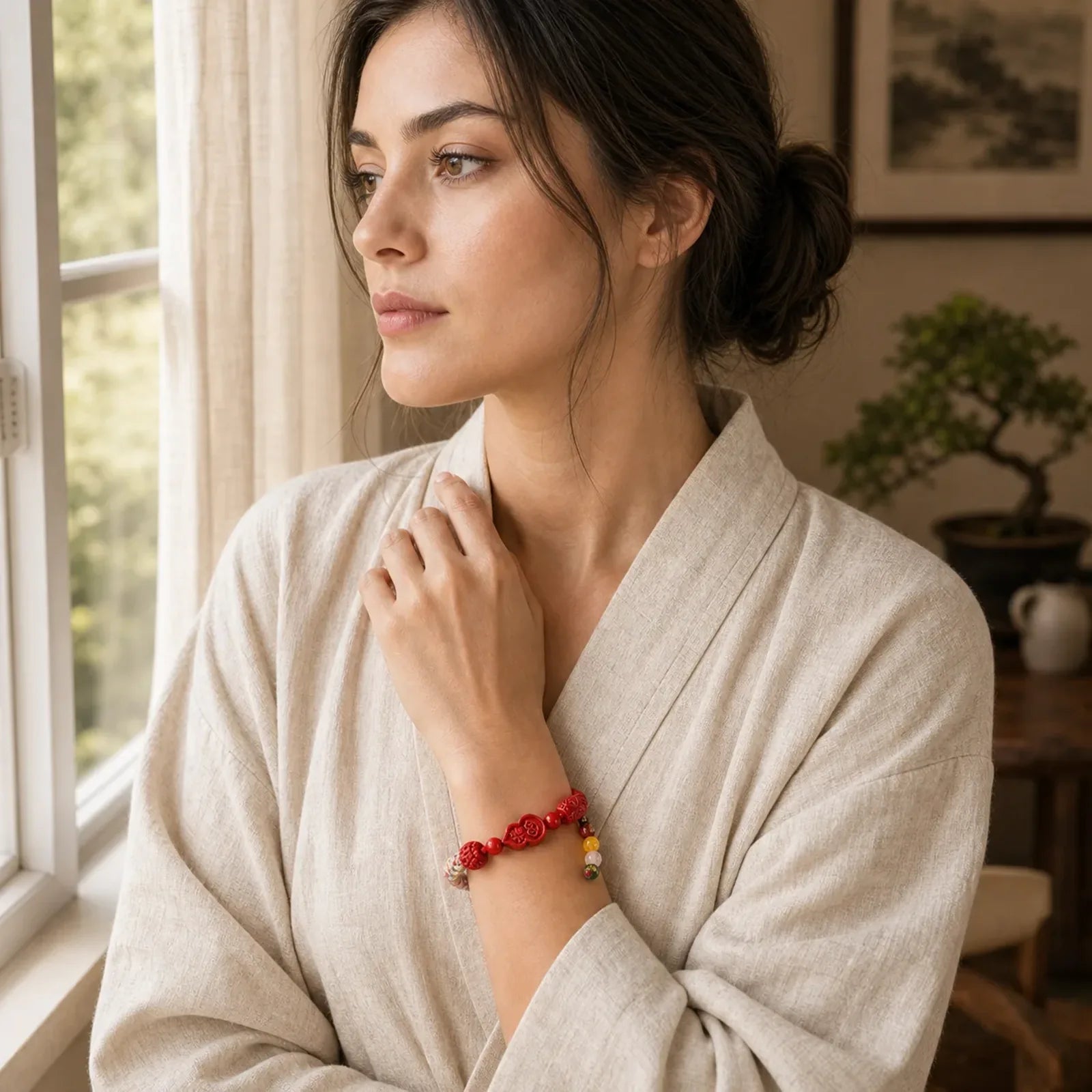 Cinnabar Fu Character Gourd Fortune Hand-Woven Red String Bracelet featuring Cinnabar, Fu Character, Red String