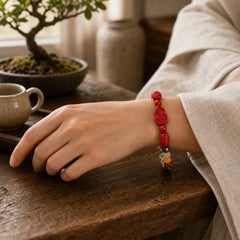Cinnabar Fu Character Gourd Fortune Hand-Woven Red String Bracelet featuring Cinnabar, Fu Character, Red String