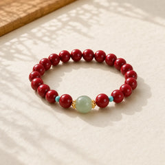 Cinnabar Green Aventurine Fortune Luck Bracelet featuring Cinnabar, Green Aventurine