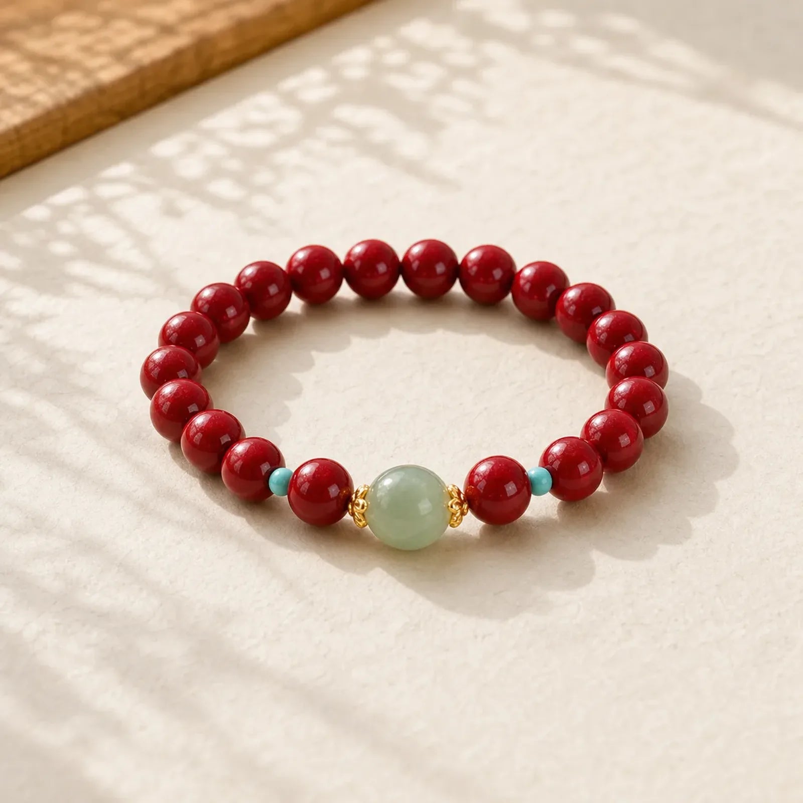 Cinnabar Green Aventurine Fortune Luck Bracelet featuring Cinnabar, Green Aventurine