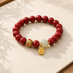 Cinnabar Green Aventurine Fortune Protection Charm Bracelet featuring Cinnabar, Green Aventurine