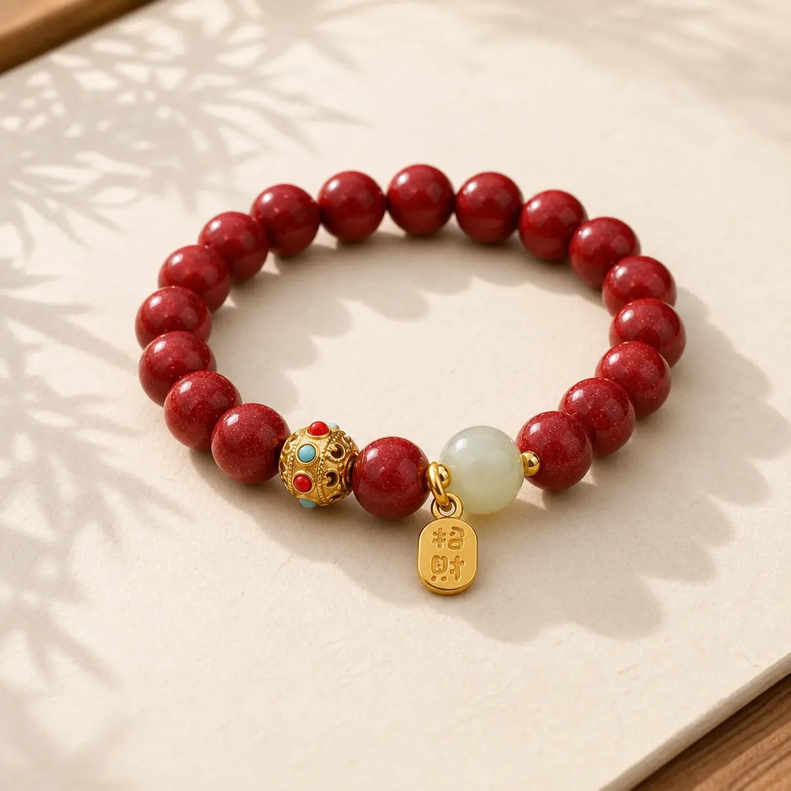 Cinnabar Green Aventurine Fortune Protection Charm Bracelet featuring Cinnabar, Green Aventurine