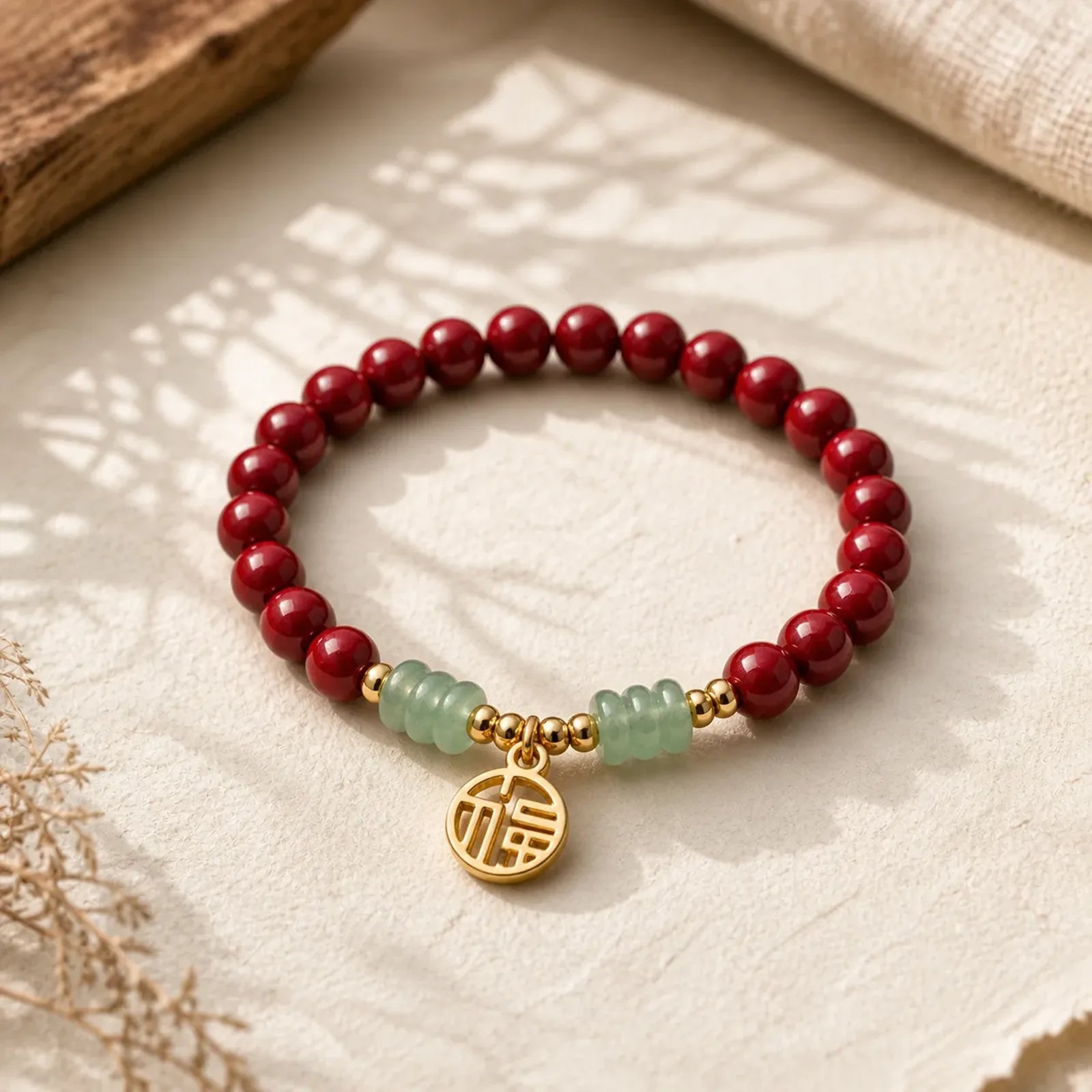 Cinnabar Green Aventurine Luck Blessing Bracelet featuring Cinnabar, Green Aventurine