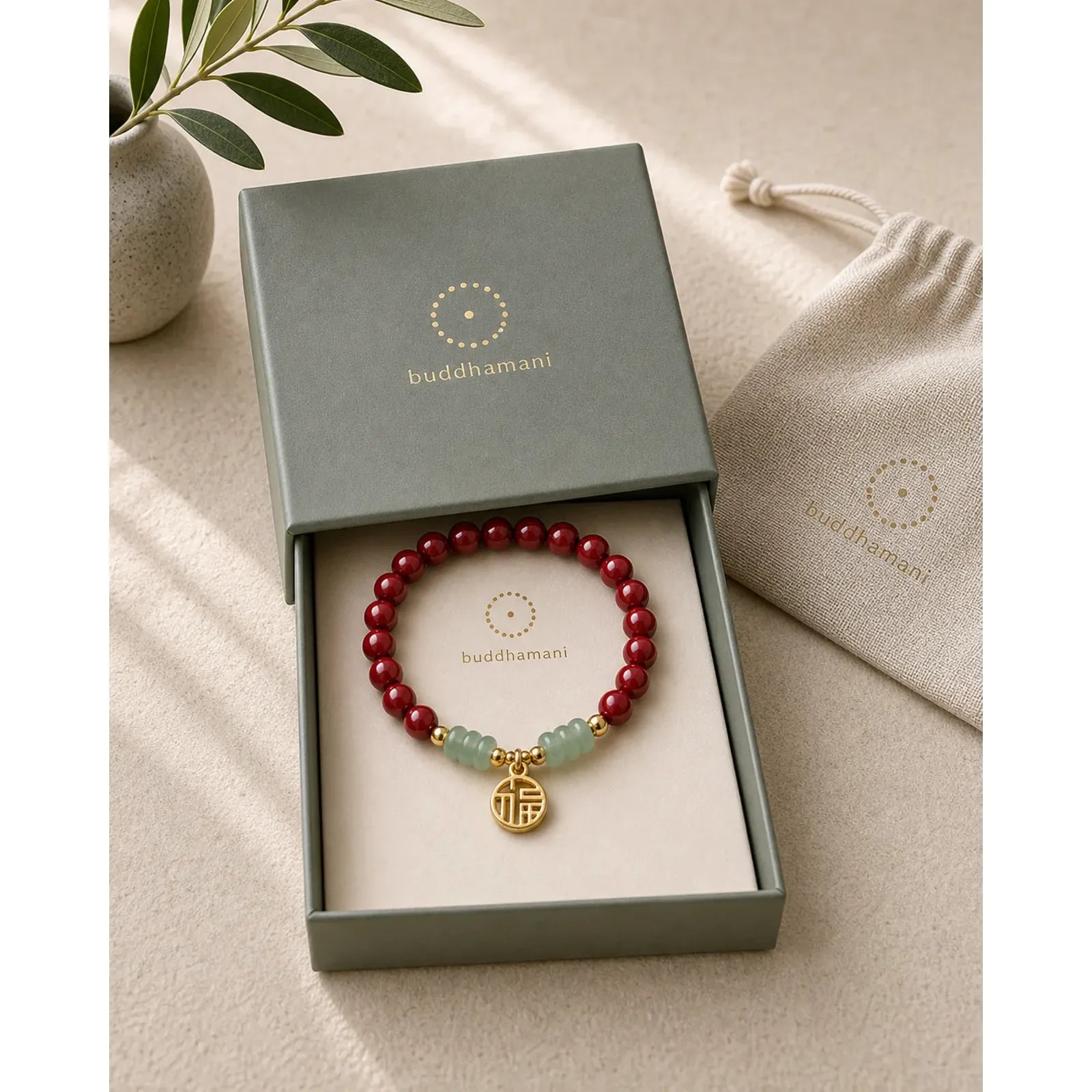 Cinnabar Green Aventurine Luck Blessing Bracelet featuring Cinnabar, Green Aventurine