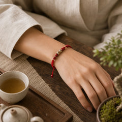 Cinnabar Handmade Year Of Snake String Protection Braided Bracelet featuring Cinnabar, Goldstone, Red String